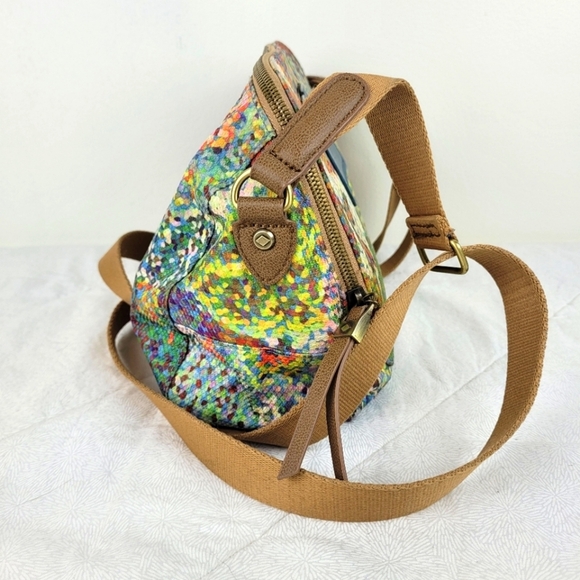 Oilily multi color artsy canvas bag  tan adjustable canvas strap blue pocket OS - Picture 4 of 16